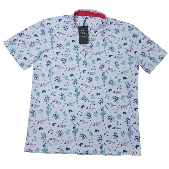 NWT Swannies Golf Mens XL White All Over Arizona Cactus Performance Stretch Polo - Picture 2 of 6